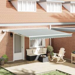 Berkfield Home Manual Retractable Awning with LED Green & White 400x300 cm