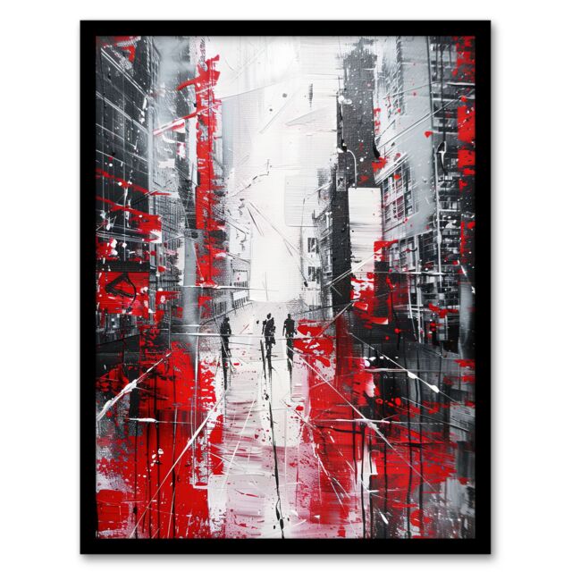 "Artery8 Figures in Lodz Poland Street Abstract Painting Framed Art Print in Red - Size: W12"" x H16""" - image 1