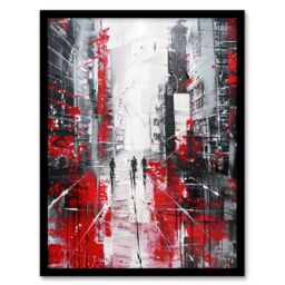 "Artery8 Figures in Lodz Poland Street Abstract Painting Framed Art Print in Red - Size: W12"" x H16""" - thumbnail 1