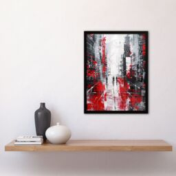 "Artery8 Figures in Lodz Poland Street Abstract Painting Framed Art Print in Red - Size: W12"" x H16""" - thumbnail 4