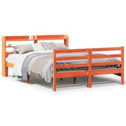 Berkfield Home Bed Frame without Mattress Wax Brown 135x190 cm Double Solid Wood Pine - thumbnail 2