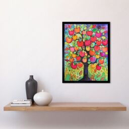 "Artery8 Wall Art Print Apple Tree Folk Art Bright Watercolour Painting Art Framed in Black - Size: W12"" x H16""" - thumbnail 2