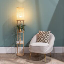 ValueLights Elsa Natural Wooden 3 Tier Floor Lamp With Bamboo Shade