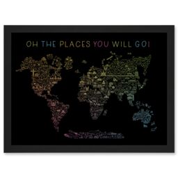 Artery8 World Travel Landmark Line Map Oh The Places You Will Go Rainbow Black Artwork Framed Wall Art Print A4 - thumbnail 1