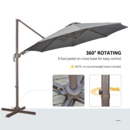 OUTSUNNY 3(m) Cantilever Parasol 360° Rotation Roma Umbrella Hanging Sun Shade in Dark Grey - thumbnail 6