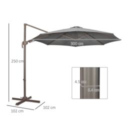 OUTSUNNY 3(m) Cantilever Parasol 360° Rotation Roma Umbrella Hanging Sun Shade in Dark Grey - thumbnail 3