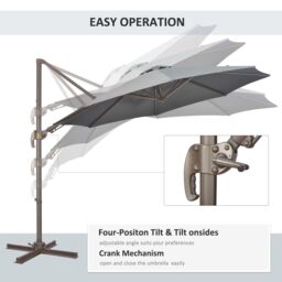 OUTSUNNY 3(m) Cantilever Parasol 360° Rotation Roma Umbrella Hanging Sun Shade in Dark Grey - thumbnail 4