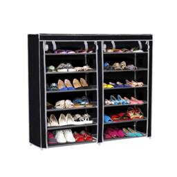 VOGREX 7-Tier Non-Woven Fabric Shoe Storage Organiser Rack in Black