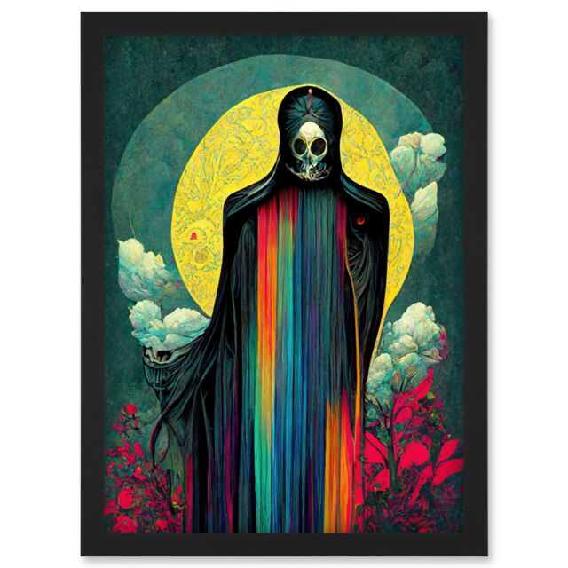 Artery8 Death Tarot Card Skull Full Moon Illustration Artwork Framed Wall Art Print A4 in Black - image 1