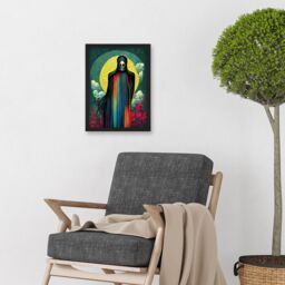 Artery8 Death Tarot Card Skull Full Moon Illustration Artwork Framed Wall Art Print A4 in Black - thumbnail 2