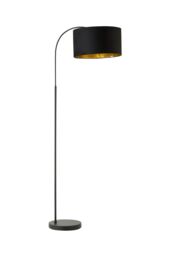 ValueLights Curva Black Arched Floor Lamp with Black Velvet & Gold Inner Lamp Shade - thumbnail 6