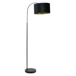 ValueLights Curva Black Arched Floor Lamp with Black Velvet & Gold Inner Lamp Shade - thumbnail 2