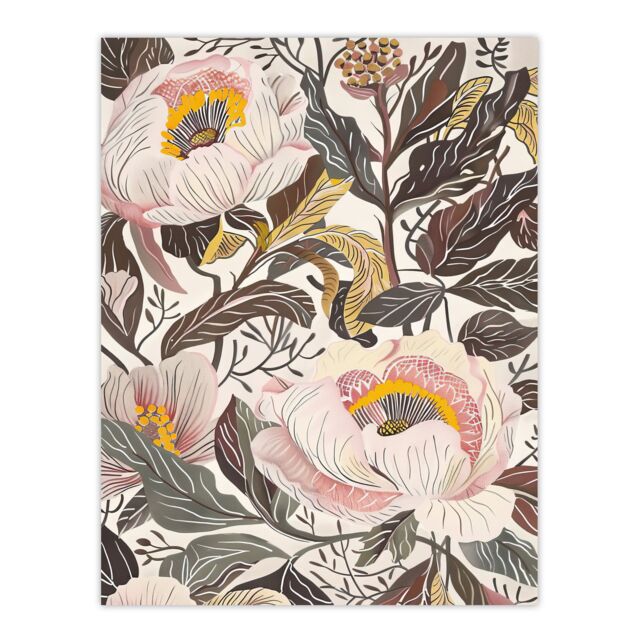 "Artery8 Blooming Pink Peonies Elegant Floral Design Wall Art Print in Green - Size: W24"" x H32""" - image 1