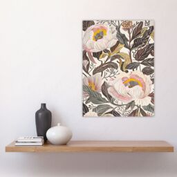 "Artery8 Blooming Pink Peonies Elegant Floral Design Wall Art Print in Green - Size: W24"" x H32""" - thumbnail 4