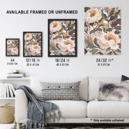 "Artery8 Blooming Pink Peonies Elegant Floral Design Wall Art Print in Green - Size: W24"" x H32""" - thumbnail 3