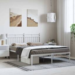 Berkfield Home Metal Bed Frame with Headboard White 150x200 cm King Size - thumbnail 2