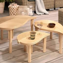 Wyld and Coco Natural Rattan Nest of 3 Coffee Tables - Leaf Design Indoor-Outdoor
