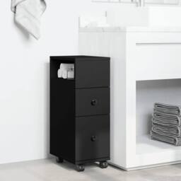 Berkfield Home Narrow Bathroom Cabinet with Wheels Black Engineered Wood - thumbnail 1