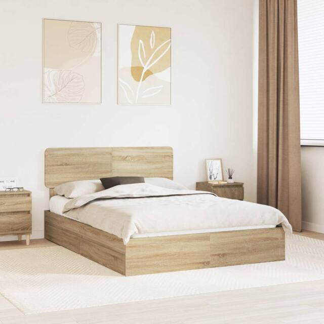 Berkfield Home Storage Bed with Drawer Sonoma Oak 140 x 200 cm Engineered Wood in Brown - image 1