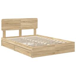 Berkfield Home Storage Bed with Drawer Sonoma Oak 140 x 200 cm Engineered Wood in Brown - thumbnail 4