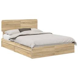Berkfield Home Storage Bed with Drawer Sonoma Oak 140 x 200 cm Engineered Wood in Brown - thumbnail 2