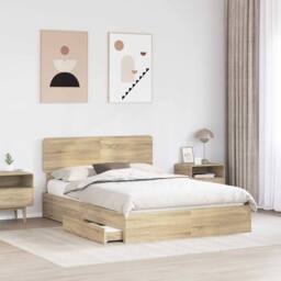 Berkfield Home Storage Bed with Drawer Sonoma Oak 140 x 200 cm Engineered Wood in Brown - thumbnail 3