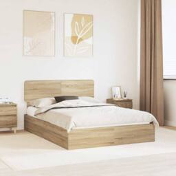 Berkfield Home Storage Bed with Drawer Sonoma Oak 140 x 200 cm Engineered Wood in Brown - thumbnail 1
