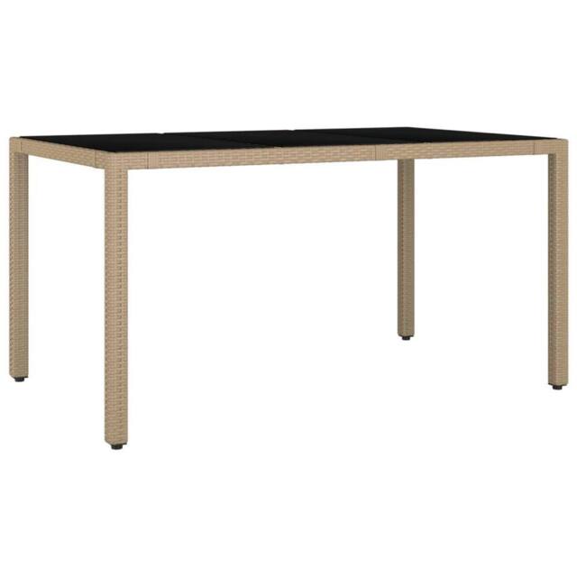 Berkfield Home Garden Table with Glass Top Beige Poly Rattan&Tempered Glass - image 1