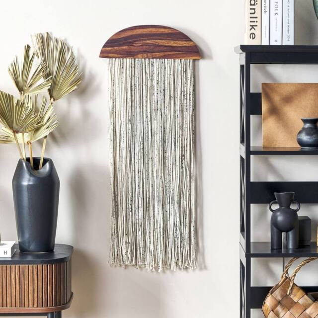 Wyld and Coco Poplar Wood Cotton Tassels Wall Hanging 37 x 4 x 92 cm in Brown - image 1