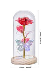 Living and Home Eternal Butterfly Rose in Glass Dome with Wooden Base & LED Lighting for Gifts in Red - thumbnail 4