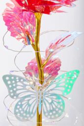Living and Home Eternal Butterfly Rose in Glass Dome with Wooden Base & LED Lighting for Gifts in Red - thumbnail 6