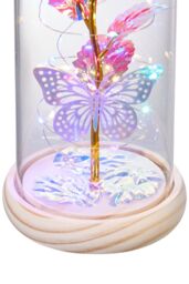 Living and Home Eternal Butterfly Rose in Glass Dome with Wooden Base & LED Lighting for Gifts in Red - thumbnail 7