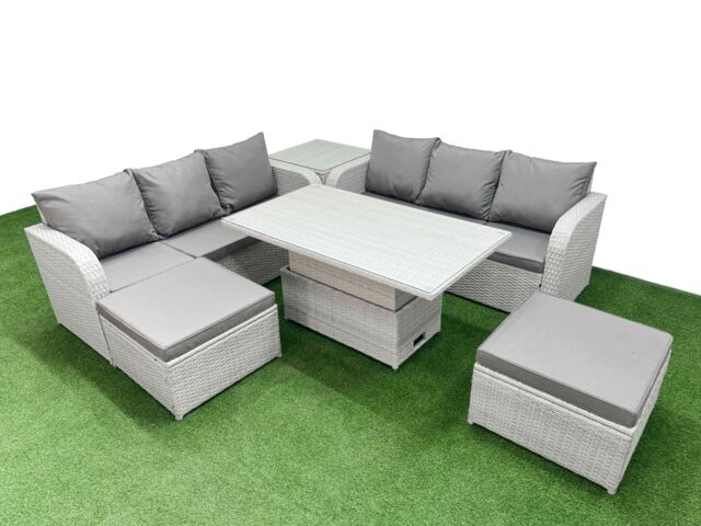 Fimous Outdoor Garden Furniture Sets 8 Seater Wicker Rattan Furniture Sofa Sets w/ Adjustable Lifting Dining or Coffee Table high Back Lounge Sofa 2 - image 1