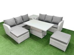 Fimous Outdoor Garden Furniture Sets 8 Seater Wicker Rattan Furniture Sofa Sets w/ Adjustable Lifting Dining or Coffee Table high Back Lounge Sofa 2 - thumbnail 1