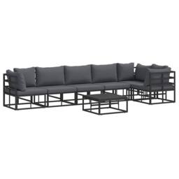 Berkfield Home Garden Sofa Set with Cushion with Pillow 7 pcs Black Aluminium - thumbnail 7