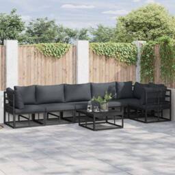 Berkfield Home Garden Sofa Set with Cushion with Pillow 7 pcs Black Aluminium - thumbnail 2