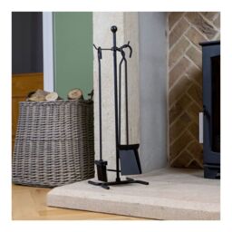 JVL Edale 3 Piece Companion Set + Stand in Black - thumbnail 4