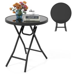 Costway Folding Glass Table Portable Patio Coffee Table w/Footpads-Black in Black - thumbnail 1