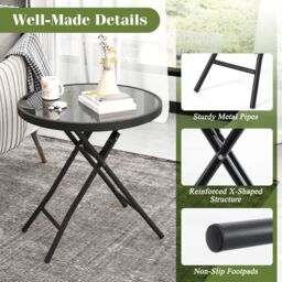 Costway Folding Glass Table Portable Patio Coffee Table w/Footpads-Black in Black - thumbnail 4