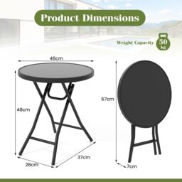 Costway Folding Glass Table Portable Patio Coffee Table w/Footpads-Black in Black - thumbnail 2