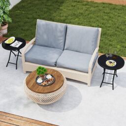 Costway Folding Glass Table Portable Patio Coffee Table w/Footpads-Black in Black - thumbnail 5