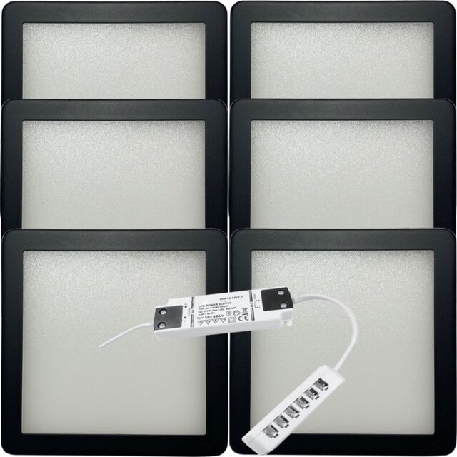 Loops 6x MATT BLACK Ultra-Slim Square Under Cabinet Kitchen Light & Driver Kit - Natural White Diffused LED - image 1