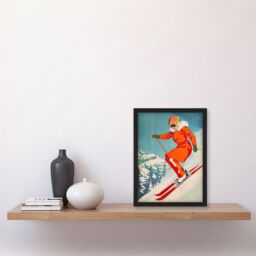 Artery8 Wall Art Print Woman Skier Skiing Mountain Slope Snow Alps Art Framed Poster in Black - Size: A4 - thumbnail 4