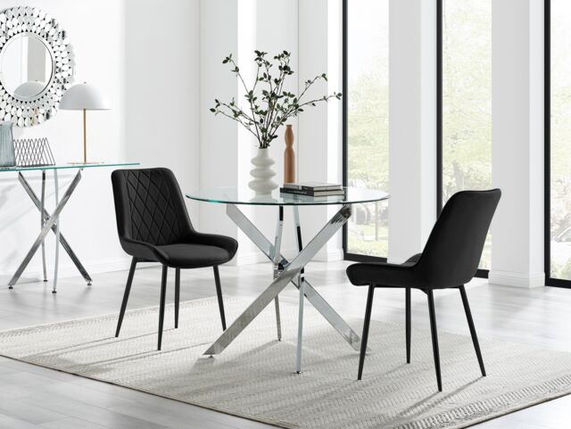 FurnitureboxUK Novara 100cm Round Dining Table & 2 Pesaro Black Leg Chairs - image 1