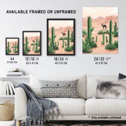 "Artery8 Camel in Pastel Pink Desert Sand Dunes & Cacti Wall Art Print in Beige - Size: W12"" x H16""" - thumbnail 3
