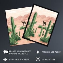 "Artery8 Camel in Pastel Pink Desert Sand Dunes & Cacti Wall Art Print in Beige - Size: W12"" x H16""" - thumbnail 2