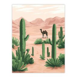 "Artery8 Camel in Pastel Pink Desert Sand Dunes & Cacti Wall Art Print in Beige - Size: W12"" x H16""" - thumbnail 1