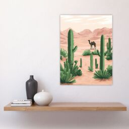 "Artery8 Camel in Pastel Pink Desert Sand Dunes & Cacti Wall Art Print in Beige - Size: W12"" x H16""" - thumbnail 4