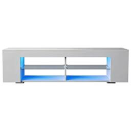 KORVIXA White 135cm High Gloss TV Stand Storage Cabinet Cupboard Unit - Size: 100 cm x 100 cm - thumbnail 1