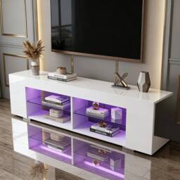 KORVIXA White 135cm High Gloss TV Stand Storage Cabinet Cupboard Unit - Size: 100 cm x 100 cm - thumbnail 5